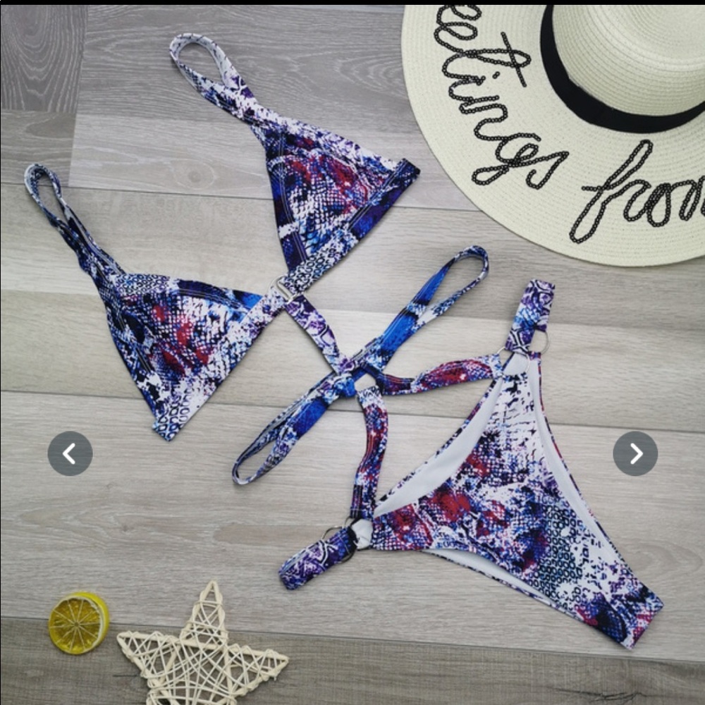 purple snakeskin strappy swimsuit